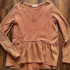 Gilded Intent Peplum Burnt Orange Blouse